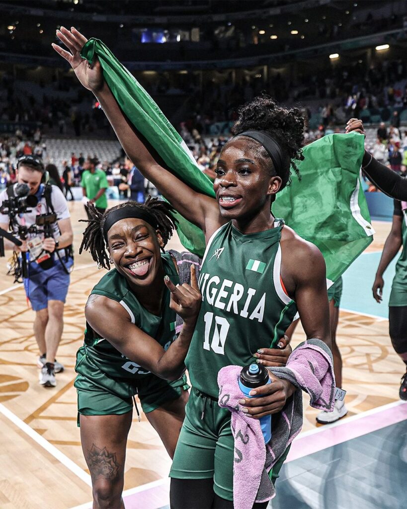 Nigeria women's basketball team celebrate victory vs Canada